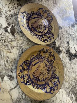 Gold and Blue Antique Taous Porcelein Charger Plates