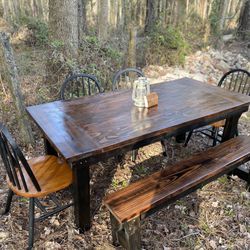 Two Toned Farmhouse Table And Bench