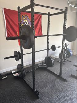 Fringe Sport Squat Rack with Weights, 2 Barbells, and Additional Weight Rack