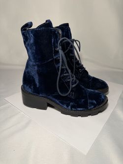 Blue Velvet Lace-Up Combat Boots