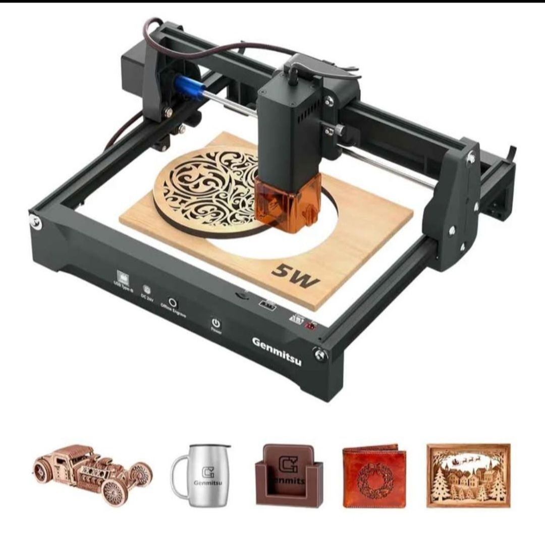 ☆ Genmitsu Laser Engraver Kortek 5W 5000mW, Desktop Laser Cutter, ±0.01mm High Precision, Wireless APP Supported, Portable Laser Engraving Machine for