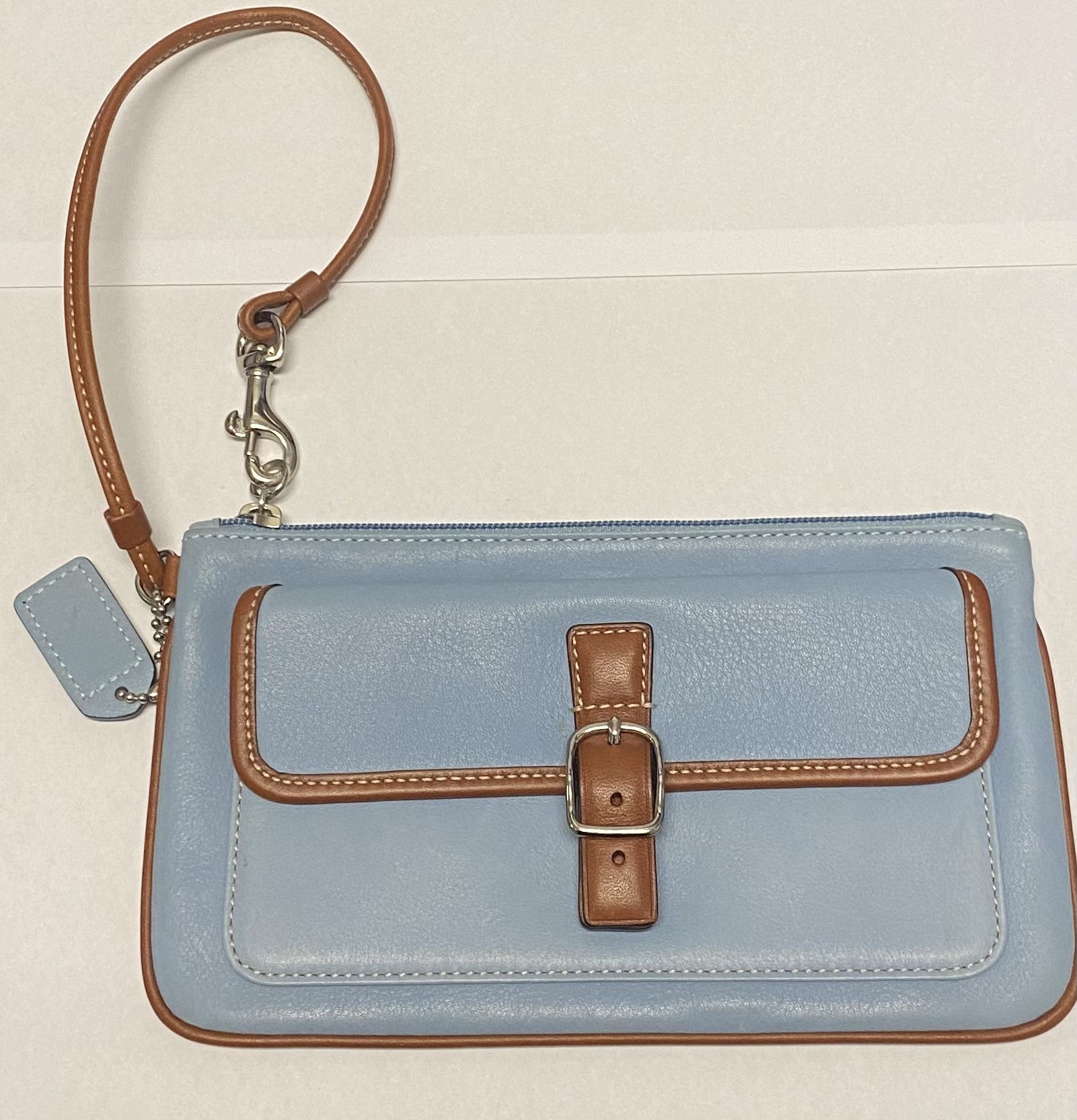 Coach Wristlet Purse Blue With Brown