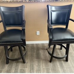 2 Mahogany Wood, Leather Bar Stools.