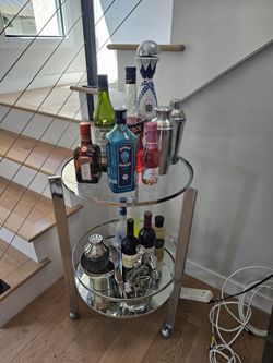 Contemporary Chrome & Mirror 2 Tier Bar Cart