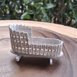 Artisan Signed Vintage Dollhouse 1/12 Scale Wicker Cradle