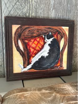Framed cat painting
