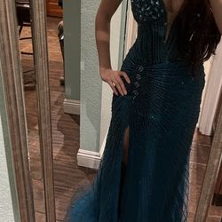 Turquoise Fully Beaded Prom Dress 