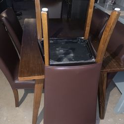Really Nice Wooden And Leather Brown Red Burgundy Dining set