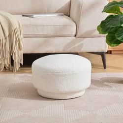 New SEYNAR White Modern Teddy Upholstered Mushroom Shape Ottoman