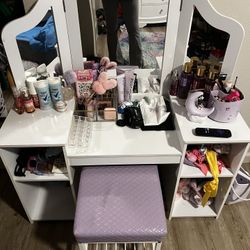Kid Vanity White With Purple Stool