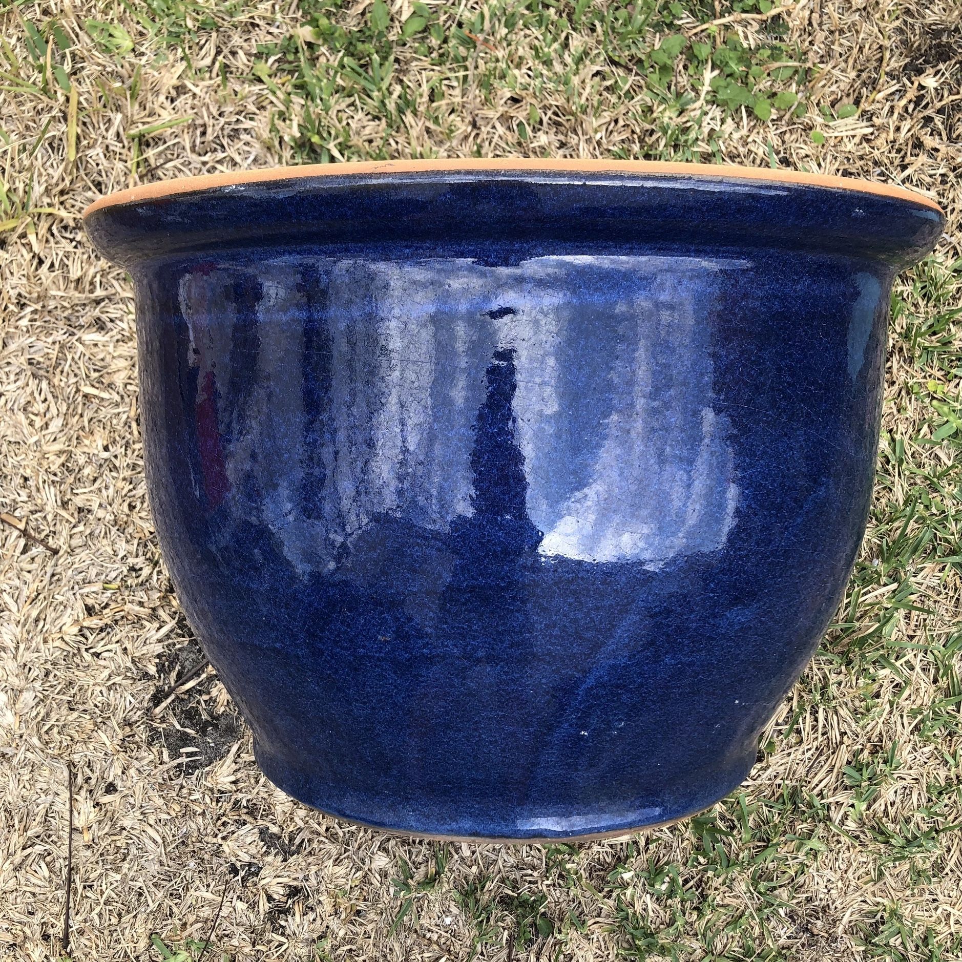 Fired Glazed Ceramic Pot Cobalt Blue
