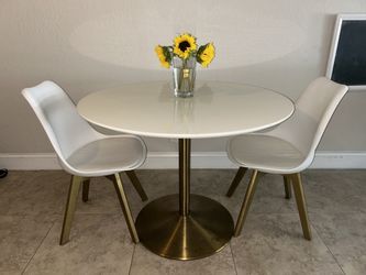 ODYSSEY brass white dining table CRATE & BARREL