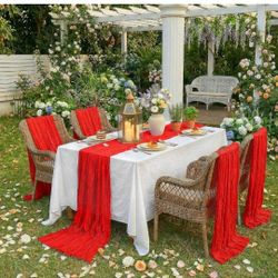  Red Cheesecloth Table Runner Boho Rustic Gauze Sheer Romantic 10 FT Long Cheese Cloth Table Runner for Bridal Baby Shower Wedding Party Birthday Holi