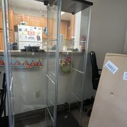 Glass-door Cabinet With Lightning- Dark Brown