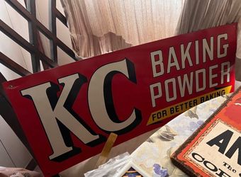 Vintage KC Baking Powder Double-Sided Steel Store Display Sign • 28” Original