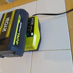 Ryobi Charger And 40v Lithium Battery 