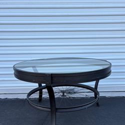 Benjara Glass Top Metal Coffee Table 