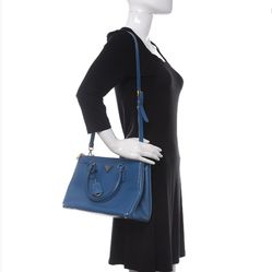 Prada Saffiano Lux Galleria Double Zip Small Bag In Cobolt Blue
