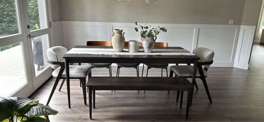 Mid-Century Modern Dining Table Set with Bench