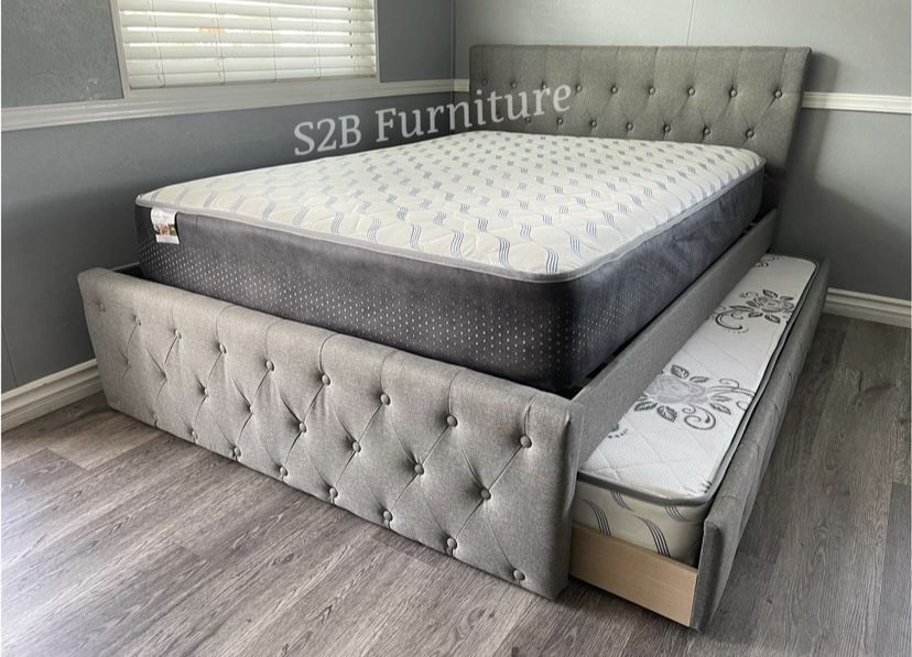Full/twin Size Grey Trundle With Orthopedic Mattress