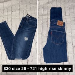 Women’s Levi’s 721 High Rise Skinny Size 26 $30