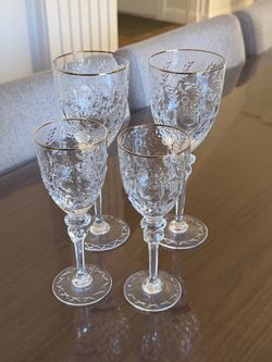 Set of 4 Rogaska Crystal GALLIA GOLD wine glasses