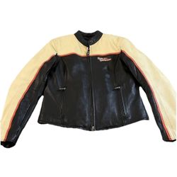 Vintage Women’s Harley Davidson Leather Jacket Beige/Orange Lined Size M