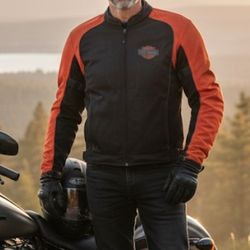 Vintage Harley-Davidson Men’s Mesh Riding Jacket XXL Armored Biker Black Orange Reflective VGC
