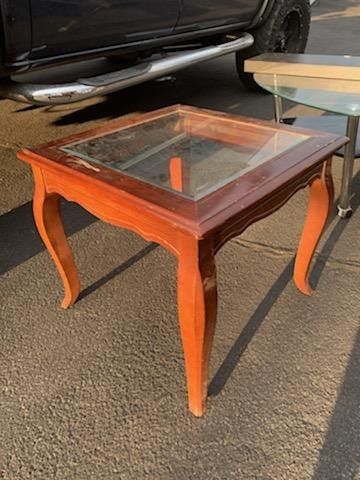 Antique Wood & Glass End Tablel