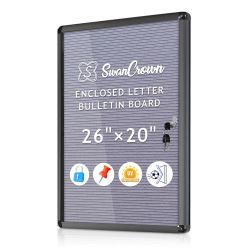 S SWANCROWN Enclosed Bulletin Board with Locking Door 26x20 in, Lockable Felt Letter Board Sign Tamperproof Message Board for Office School Home, Blac