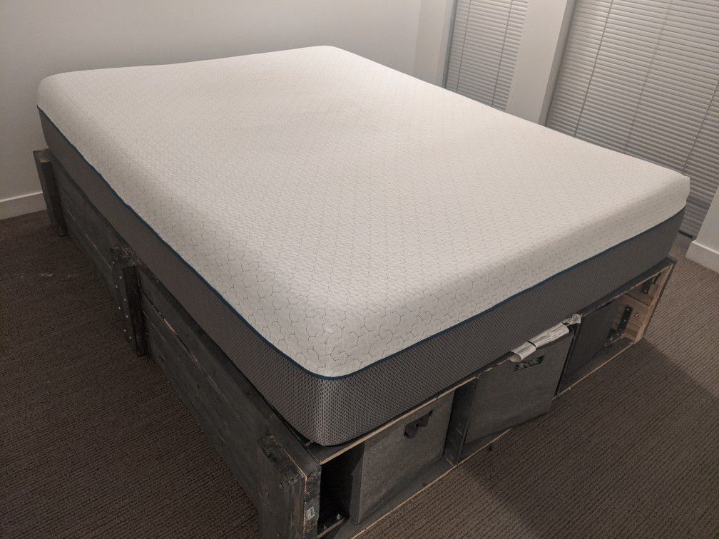 Cooling memory foam queen mattress AND storage bed frame