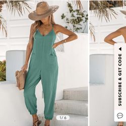 Cupshe Green V-Neck Cami Jogger Jumpsuit, L