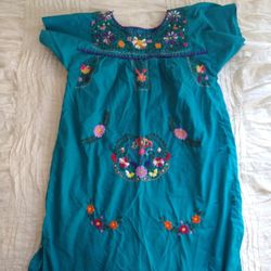 Girls Embroidered Mexican Dress Floral Embroidery Sundress Vintage 