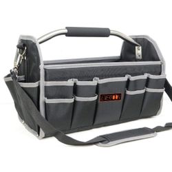 19"Open Tool Tote Collapsible bag with Shoulder Strap Portable Waterproof Tool Organizer Made Oxford Cloth(Grey trim) 