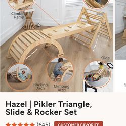 Wooden Climbing 3-1 Triangle, Rocker And Slide Set 