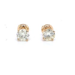 1.17 TCW Real Round Diamonds & Solid 14K Yellow Gold Stud Earrings
