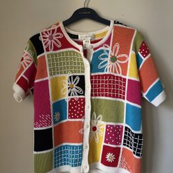 VTG Susan Bristol Embellished Sweater/Cardigan-Sz PM-Beads Embroidered-Sh Sleeve