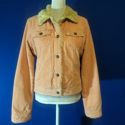 Kids Pink ROXY Fur Collared Denim Jacket (Size M)