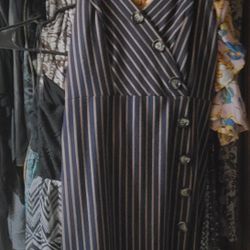 Womens Pinstripe Navy Blue Strap Dress
