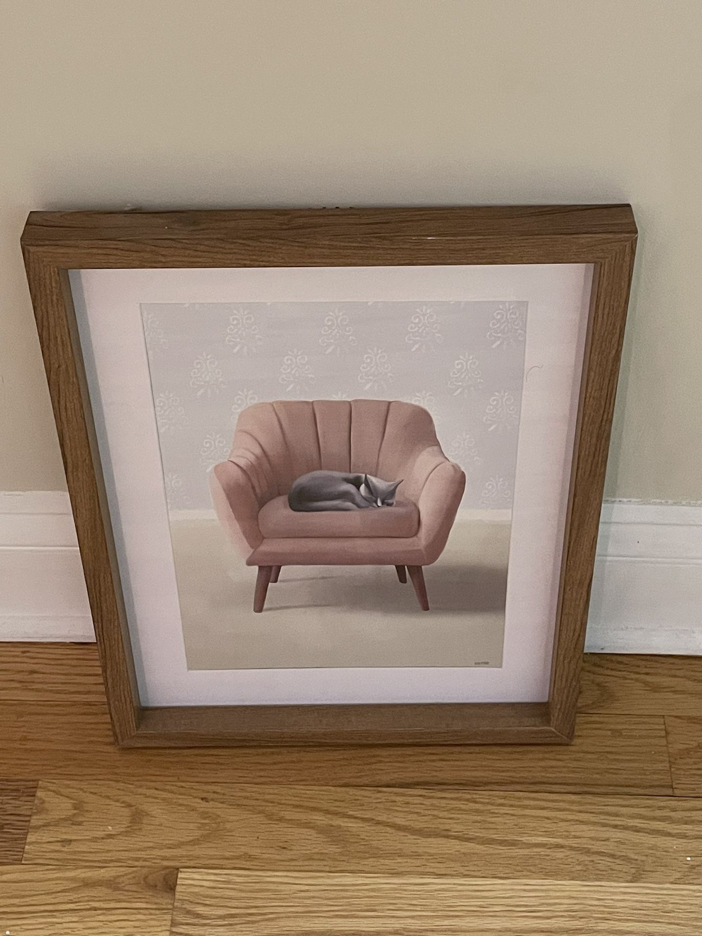 Cat Sleeping In Chair Picture, Wood Frame