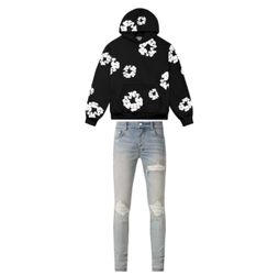 Denim tear hoodie / amiri white patched jean