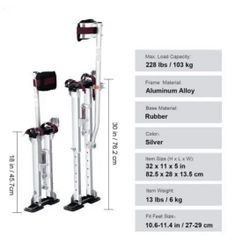Drywall Stilts, 18"-30" Adjustable Aluminum Tool Stilts with Protective Knee Pads, Durable and Non-slip Work Stilts for Sheetrock Painting, Walking, T
