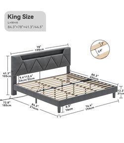 King size led bed frame with storage headboard
