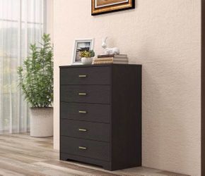 Dresser for Bedroom with 5 Drawers, Wooden Chest of Drawers, Storage Organizer Unit Dressers for Bedroom, Living Room, Hallway, Nursery (Black, 5 Draw