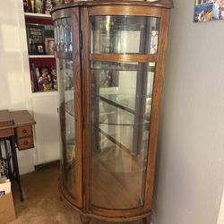 Beautiful Curio Cabinet With Leaded Glass Detailing 