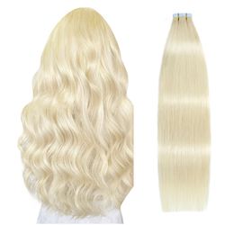 Tape in Hair Extensions Bleach Blonde 100% Real Human Hair 20 inches 20pcs