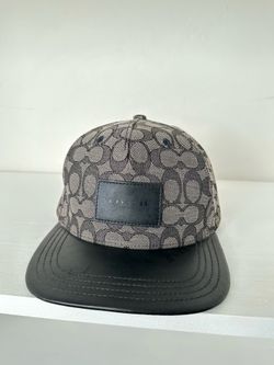 Coach Signature Snapback Hat Black/Gray Leather Brim Adjustable Cap