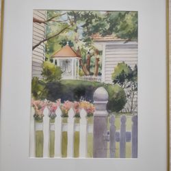 Original Watercolor Painting 22.25x28 Lella Lee Edwards Signed Garden Gazebo 