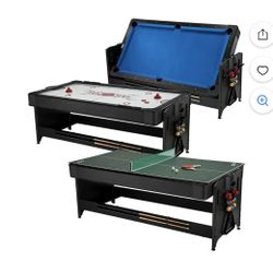 Fat Cat Original 3 in 1 Air Hockey, Billiards, & Table Tennis Game Table, Blue