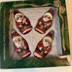 Vintage 1997 Bradford Novelty Dayton Glass Christmas Santa Ornaments, Set Of  4